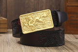 Ceinture Dragon<br> Fine en Cuir Rouge - Dragon-chinois