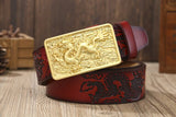 Ceinture Dragon<br> Fine en Cuir Rouge - Dragon-chinois