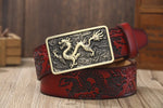 Ceinture Dragon<br> Fine en Cuir Rouge - Dragon-chinois
