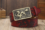 Ceinture Dragon<br> Fine en Cuir Rouge - Dragon-chinois