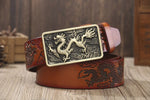 Ceinture Dragon<br> Fine en Cuir Rouge - Dragon-chinois