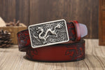 Ceinture Dragon<br> Fine en Cuir Rouge - Dragon-chinois