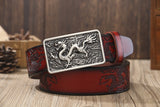 Ceinture Dragon<br> Fine en Cuir Rouge - Dragon-chinois