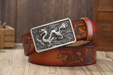 Ceinture Dragon<br> Fine en Cuir Rouge - Dragon-chinois
