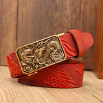 Ceinture Dragon<br> Originale En Cuir Rouge - Dragon-chinois
