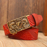 Ceinture Dragon<br> Originale En Cuir Rouge - Dragon-chinois