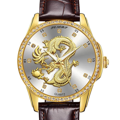 Montre Dragon<br> Cuir Marron Large - Dragon-chinois