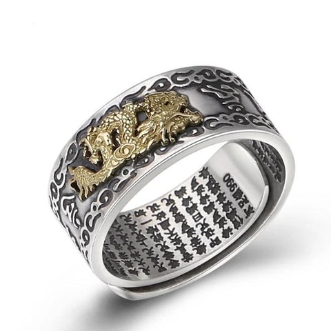 Bague Dragon<br> Tigre Légendaire "Argent" - Dragon-chinois