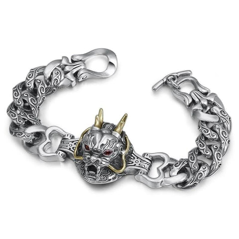 Bracelet Dragon <br> Grosse Maille Massif Femme "Argent" - Dragon-chinois
