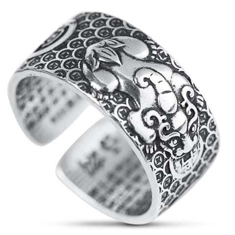 Bague Dragon<br> Mantra Tibétain "Argent" - Dragon-chinois