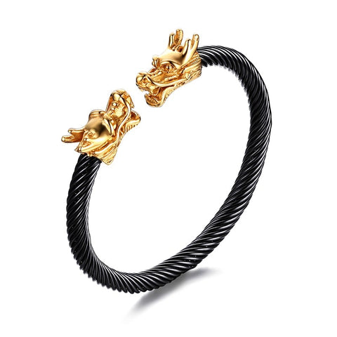 Bracelet Dragon<br> Jonc en Or "Acier" - Dragon-chinois