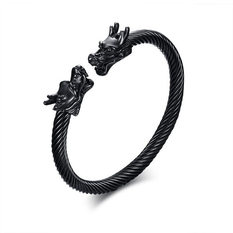 Bracelet Dragon<br> Jonc Noir "Acier" - Dragon-chinois