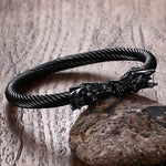 Bracelet Dragon<br> Jonc Noir "Acier" - Dragon-chinois