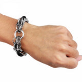 Bracelet Dragon<br> Cuir "Acier" - Dragon-chinois