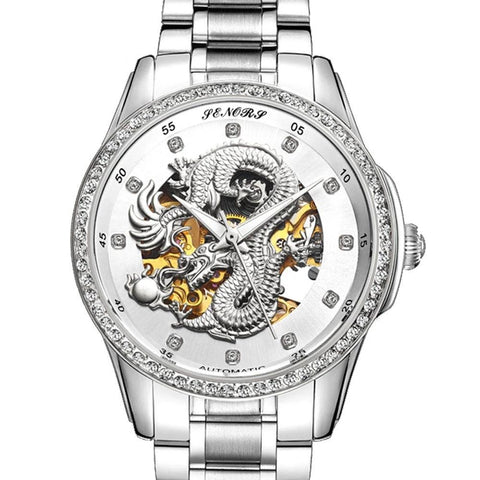 Montre Dragon<br> Squelette Mécanique Homme Acier - Dragon-chinois