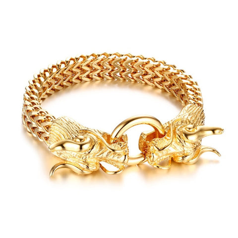 Bracelet Dragon<br> Maillon d'Or "Acier" - Dragon-chinois