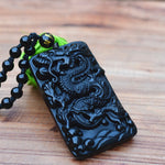 Collier Dragon<br> Obsidienne Porte Bonheur - Dragon-chinois