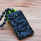 Collier Dragon<br> Obsidienne Porte Bonheur - Dragon-chinois