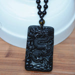 Collier Dragon<br> Obsidienne Porte Bonheur - Dragon-chinois