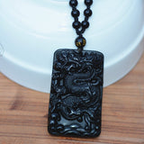 Collier Dragon<br> Obsidienne Porte Bonheur - Dragon-chinois