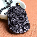 Collier Dragon<br> Obsidienne Brute - Dragon-chinois