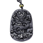 Collier Dragon<br> Obsidienne Brute - Dragon-chinois