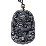 Collier Dragon<br> Obsidienne Brute - Dragon-chinois