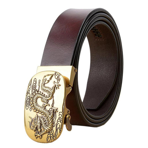 Ceinture Dragon<br> Cuir Marron Homme - Dragon-chinois
