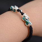 Bracelet Dragon<br> Tresse Tibétain Rouge "Argent" - Dragon-chinois