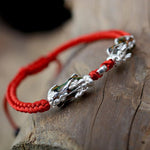 Bracelet Dragon<br> Tresse Tibétain Rouge "Argent" - Dragon-chinois