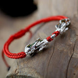 Bracelet Dragon<br> Tresse Tibétain Rouge "Argent" - Dragon-chinois