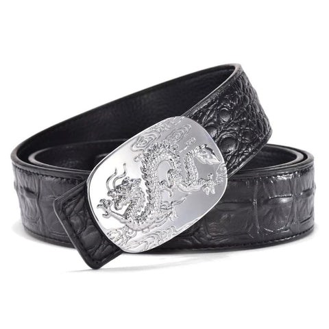 Ceinture Dragon<br> Boucle Argent en Cuir - Dragon-chinois