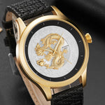 Montre dragon<br> Bracelet Cuir Noir - Dragon-chinois