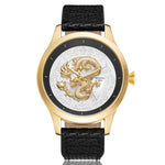 Montre dragon<br> Bracelet Cuir Noir - Dragon-chinois