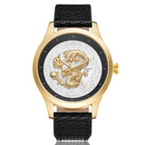 Montre dragon<br> Bracelet Cuir Noir - Dragon-chinois