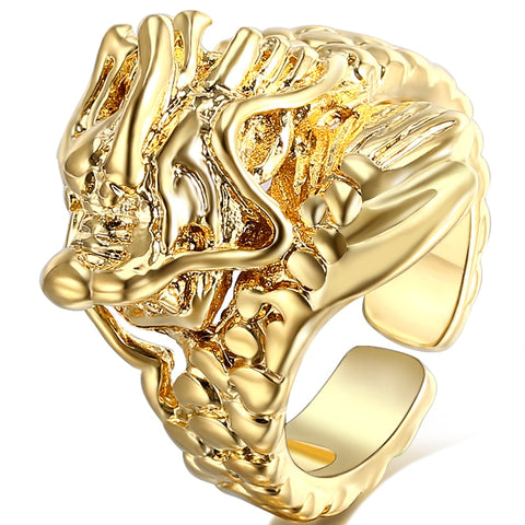 Chevalière Dragon<br> Tête de Dragon "Or" - Dragon-chinois