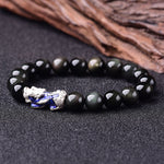 Bracelet Dragon<br> Obsidien "Argent' - Dragon-chinois