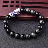 Bracelet Dragon<br> Obsidien "Argent' - Dragon-chinois