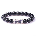 Bracelet Dragon<br> Obsidien "Argent' - Dragon-chinois