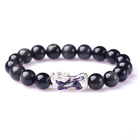 Bracelet Dragon<br> Obsidien "Argent' - Dragon-chinois