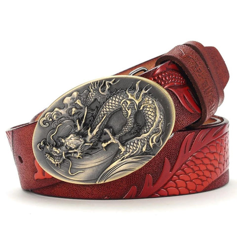 Ceinture Dragon<br> En Cuir Gravée - Dragon-chinois