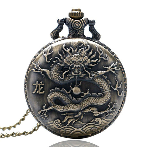 Montre Gousset<br> Noire - Dragon-chinois