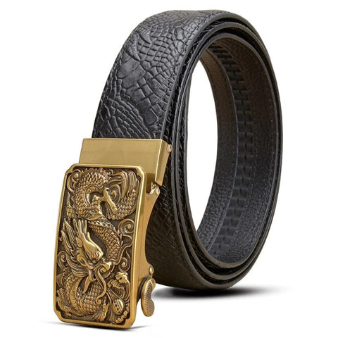Ceinture Dragon<br> Cuir Épais Homme - Dragon-chinois