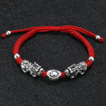 Bracelet Dragon<br> Rouge Tressé pour Homme " Argent" - Dragon-chinois