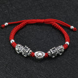 Bracelet Dragon<br> Rouge Tressé pour Homme " Argent" - Dragon-chinois