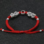 Bracelet Dragon<br> Rouge Tressé pour Homme " Argent" - Dragon-chinois