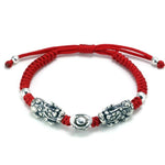 Bracelet Dragon<br> Rouge Tressé pour Homme " Argent" - Dragon-chinois