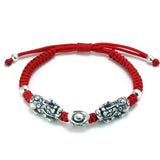 Bracelet Dragon<br> Rouge Tressé pour Homme " Argent" - Dragon-chinois