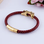 Bracelet Dragon<br> Or Tressé en Cuir "Argent" - Dragon-chinois