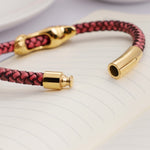 Bracelet Dragon<br> Or Tressé en Cuir "Argent" - Dragon-chinois